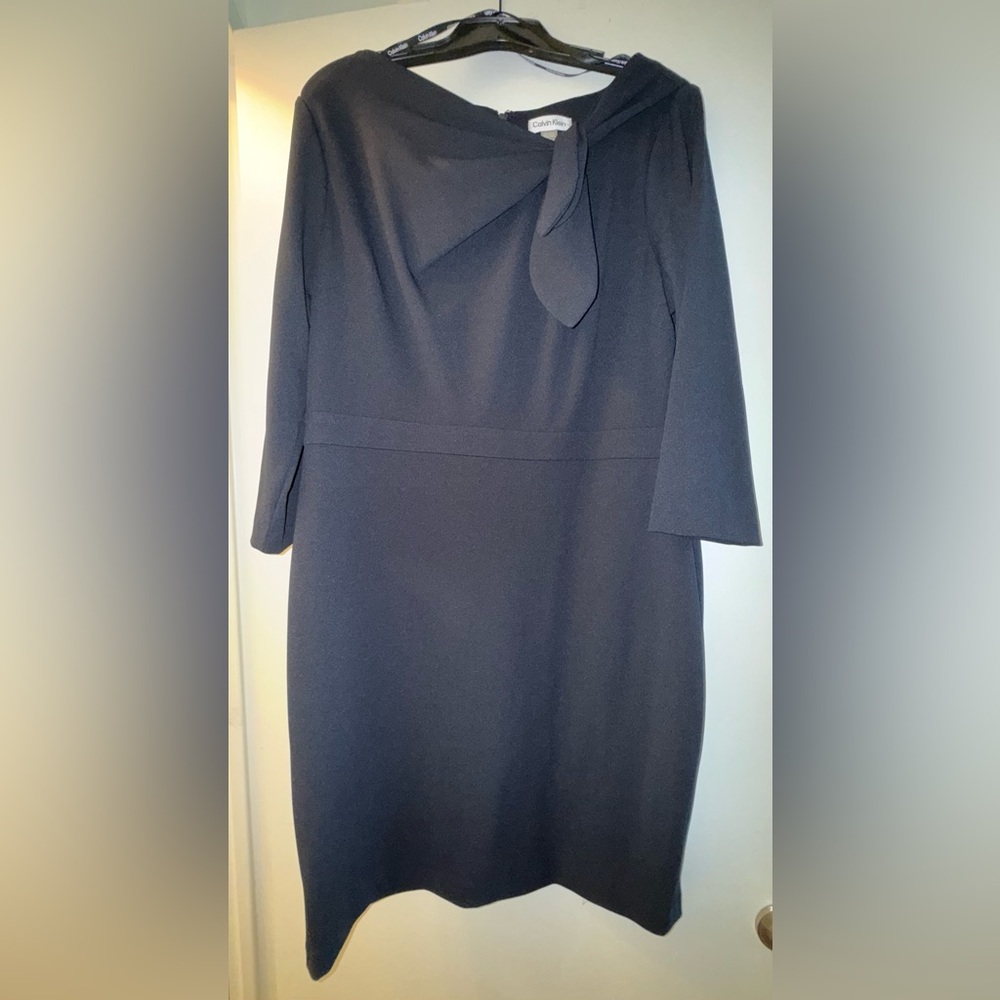 Calvin Klein Asymmetrical Dress in Navy Blue